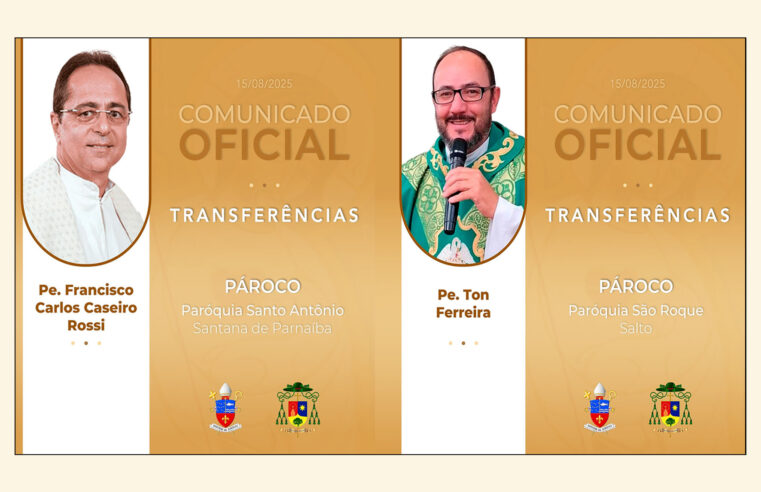 Paróquias Aparecida e Candelária se despedem de padre Ton e padre Francisco e acolhem novos párocos
