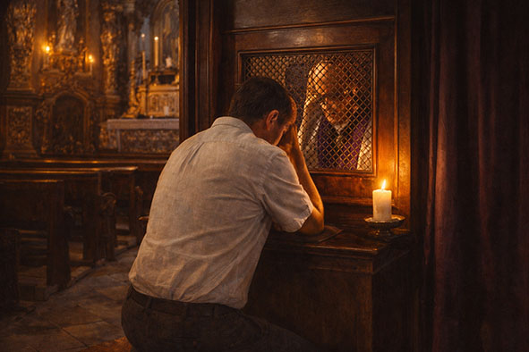 Atendimento de confissões  na Paróquia Candelária