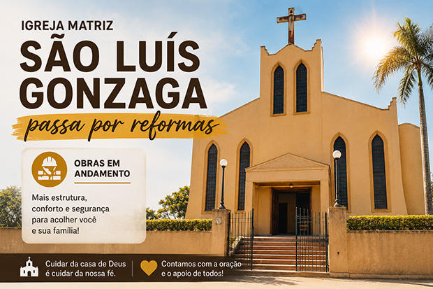 Igreja Matriz São Luís Gonzaga passa por reformas para ampliar conforto dos fiéis